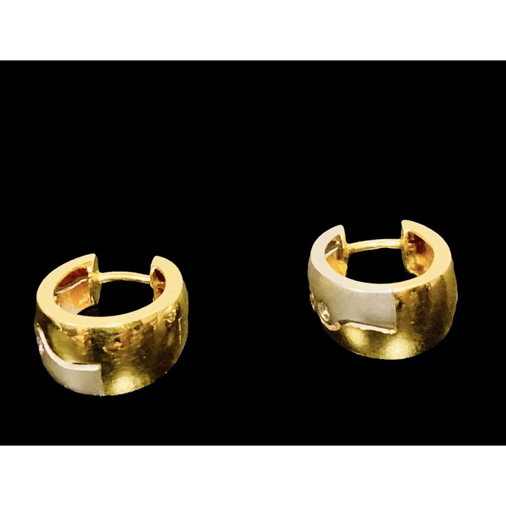 Vintage 14K Franz Breuning WG/YG Satin Finish Diamonds Hoop Earrings 5.3Grams - Picture 6 of 9